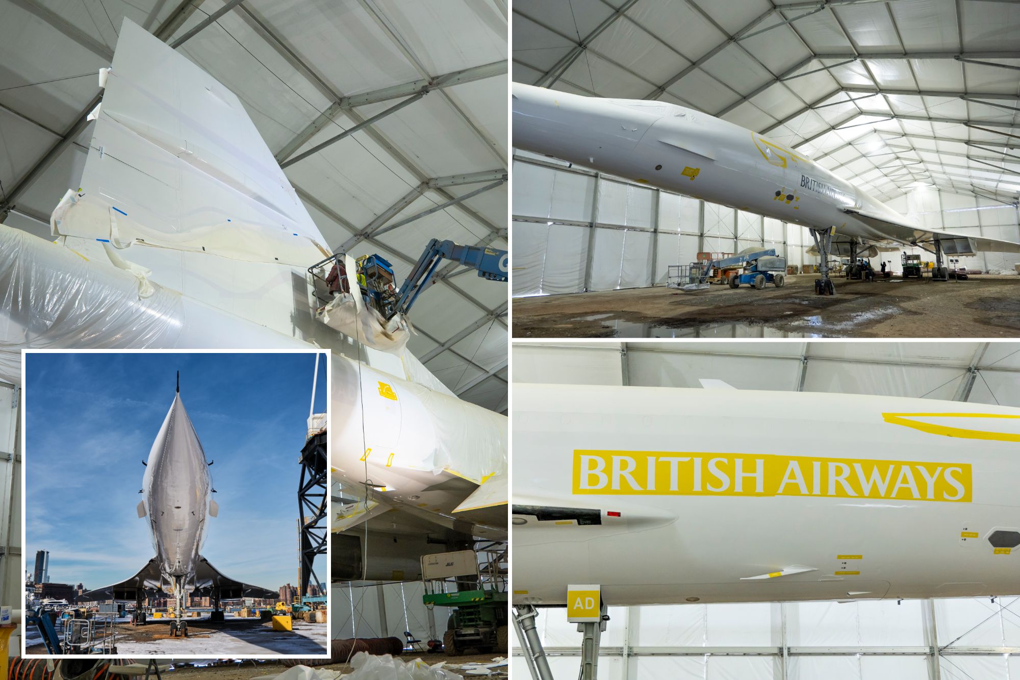 The Intrepid Museum’s BA Concorde undergoes its first major paint job.