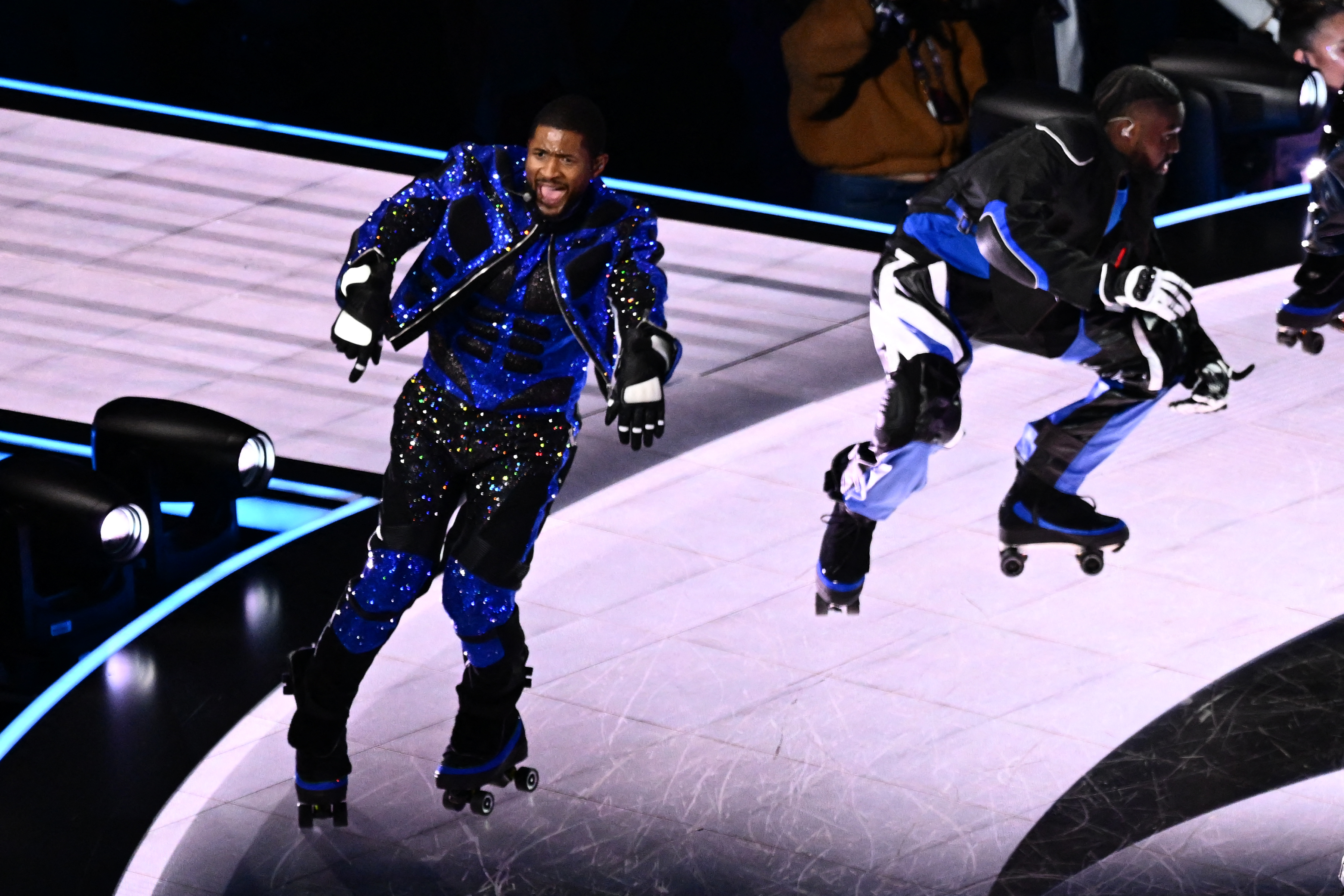 Usher was on a roll during Apple Music halftime show of Super Bowl LVIII between the Kansas City Chiefs and the San Francisco 49ers at Allegiant Stadium in Las Vegas, Nevada.