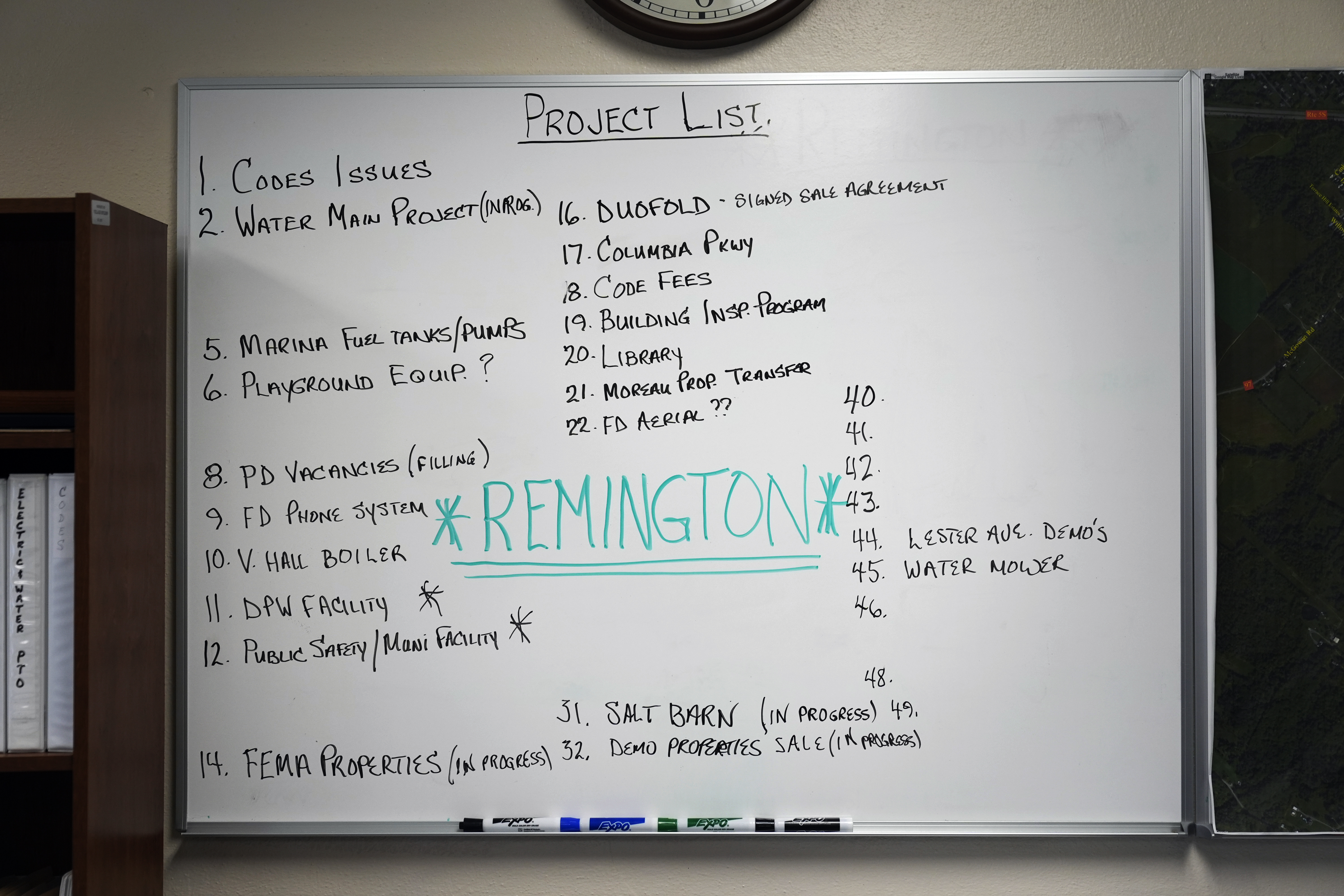 The project list in Ilion Mayor John Stephens' office includes the item "Remington" in large letters.