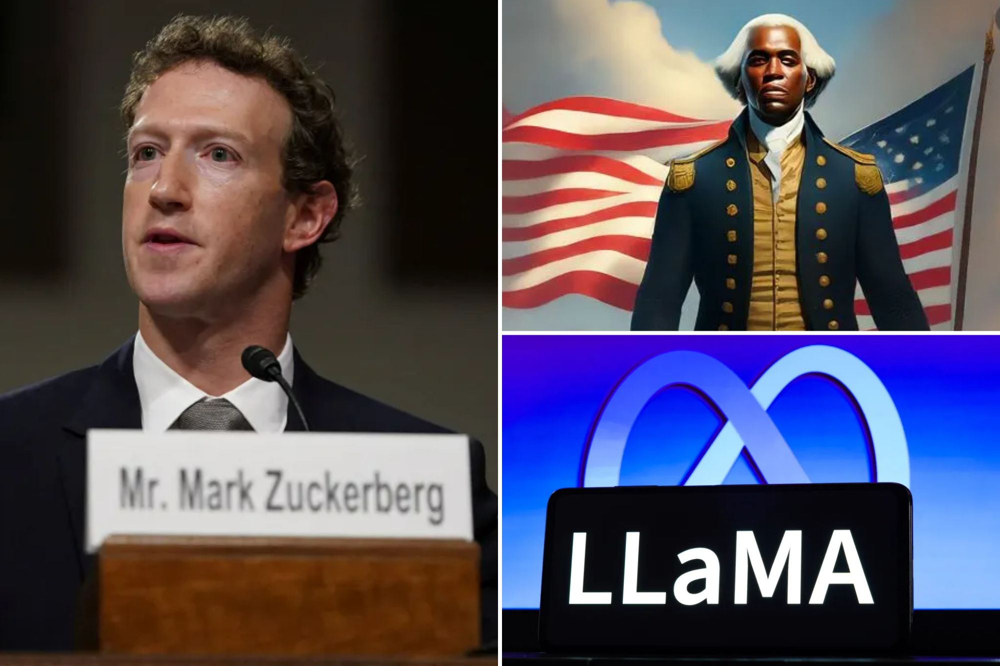 Meta CEO Mark Zuckerberg, Llama logo, black George Washington