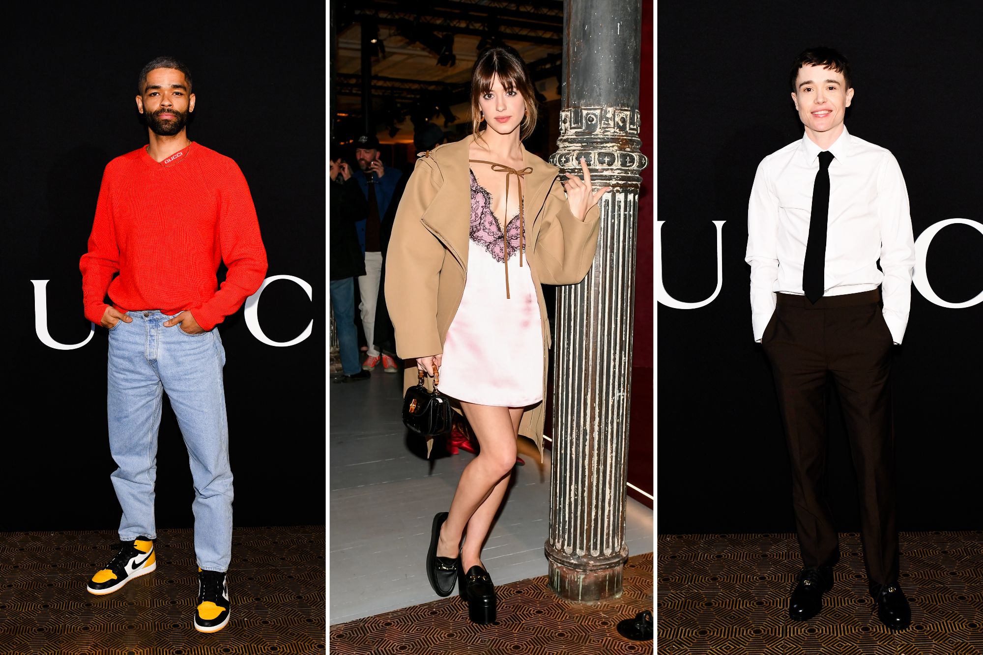 Kingsley Ben-Adir, Daisy Edgar Jones, and Elliot Page visit the new Gucci boutique.