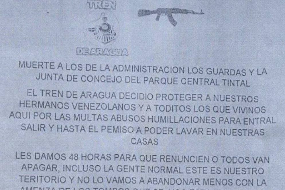 Tren de Aragua Images & Letterhead" - a white paper with text and a gun