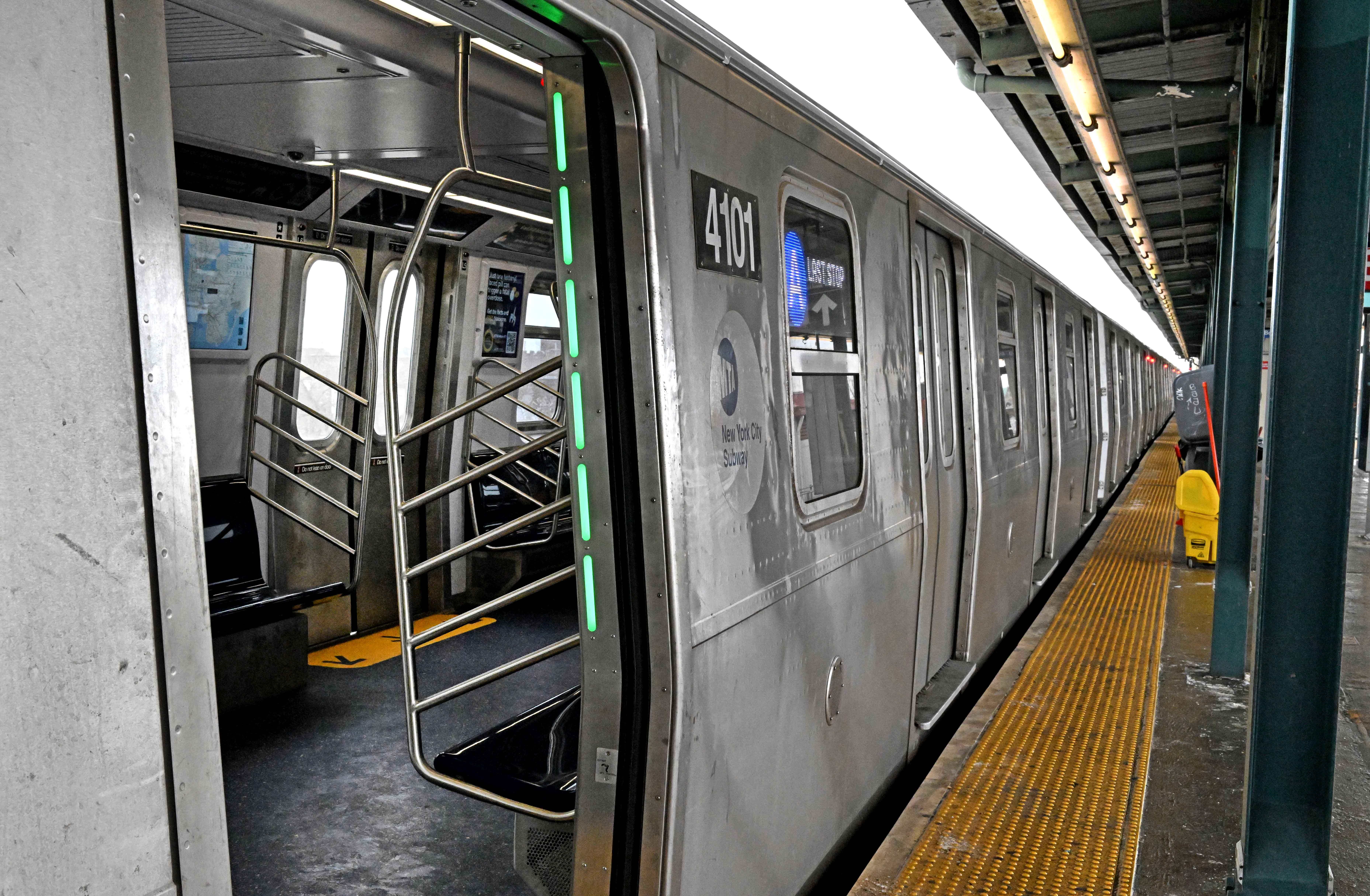 Photo shows the outside of an A subway train.
